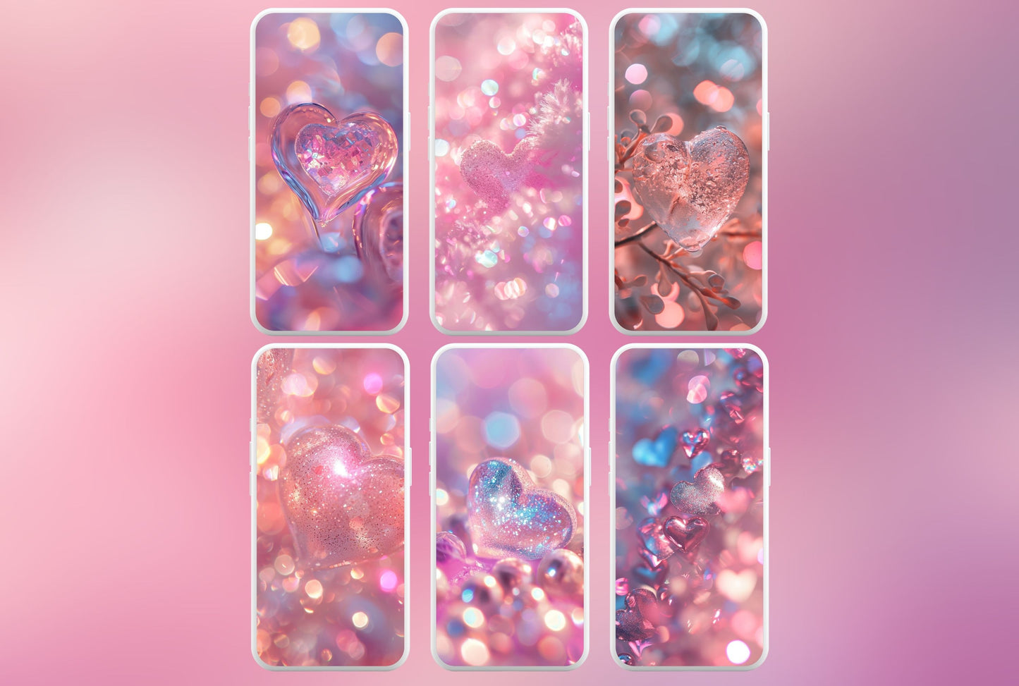 Pink Heart Glitter Phone Wallpaper